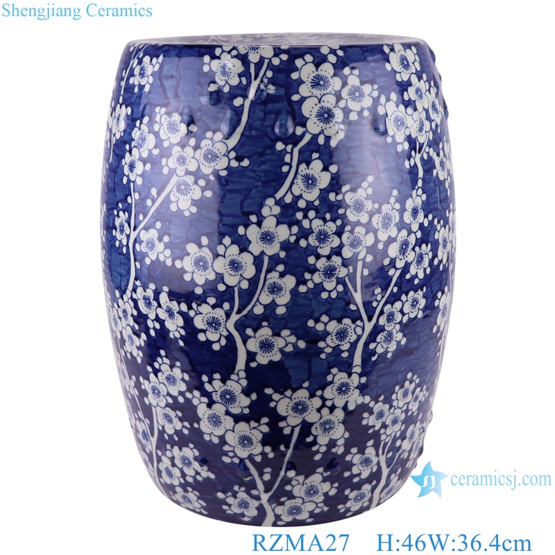 Jingdezhen Ice Plum Blossom design Dark Blue Glazed Ceramic Drum Stool Cool Pier 