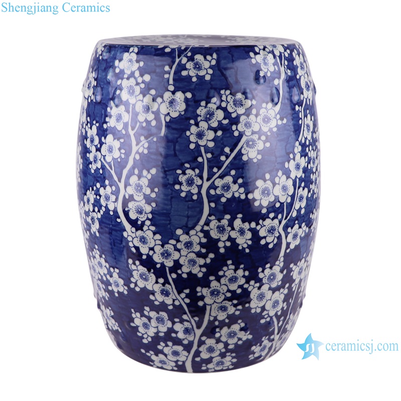 RZMA27 Jingdezhen Ice Plum Blossom design Dark Blue Glazed Ceramic Drum Stool Cool Pier