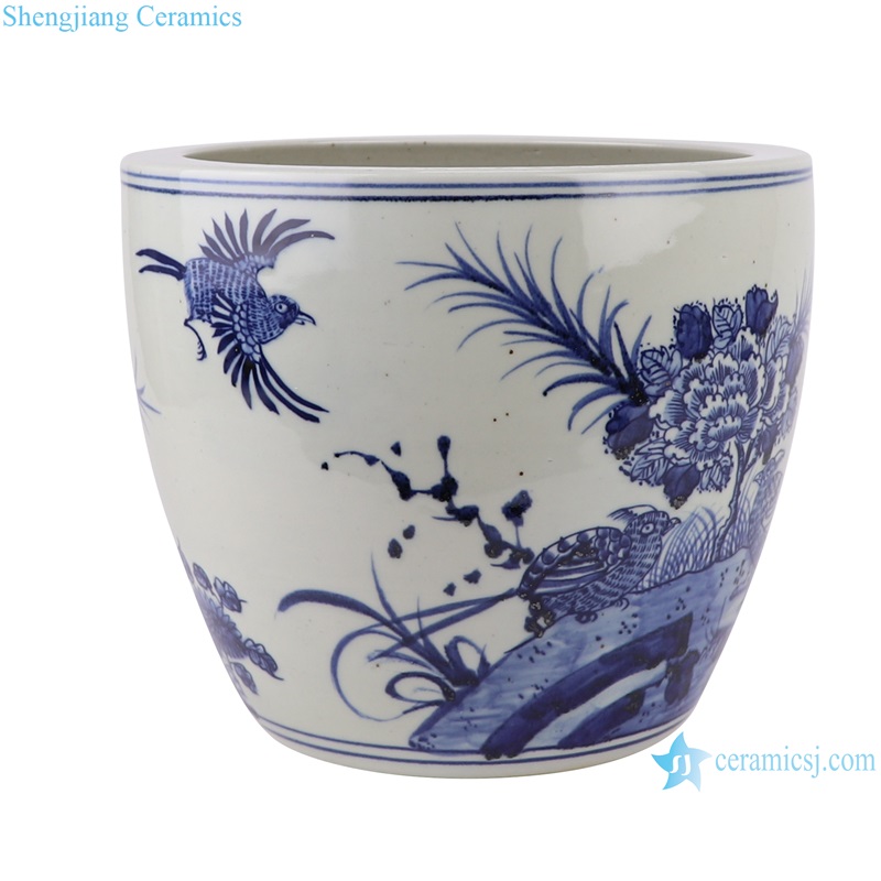 RZMA29-A-B-C Jingdezhen Porcelain Blue and White Dragon fish Pattern Flower Bird Ceramic Pot Planter