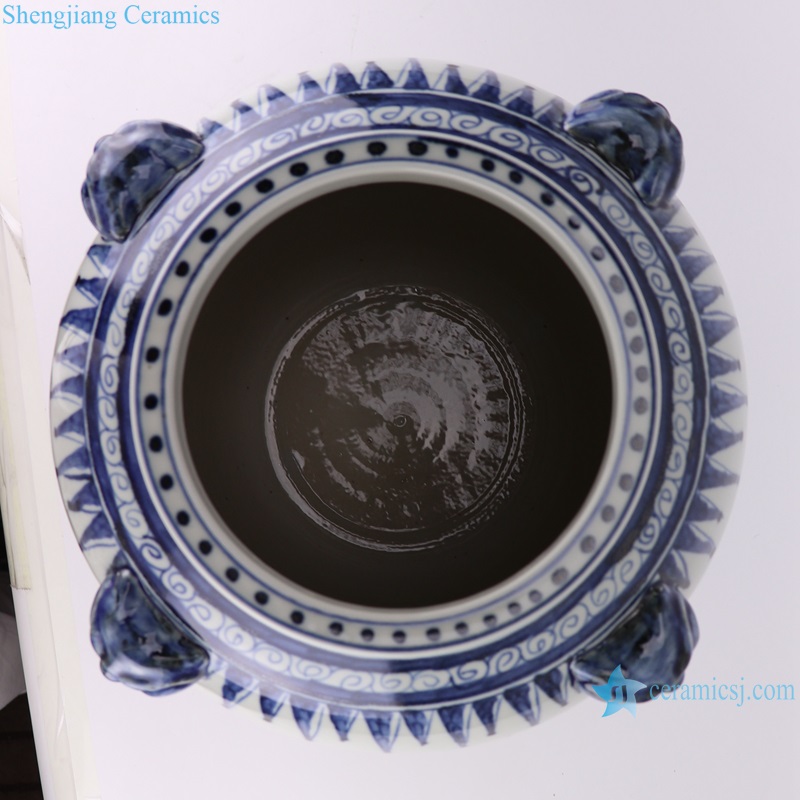 RZMA30 Blue and white Porcelain Jingdezhen Handpainted Lion Pattern Ceramic Pot Bowl