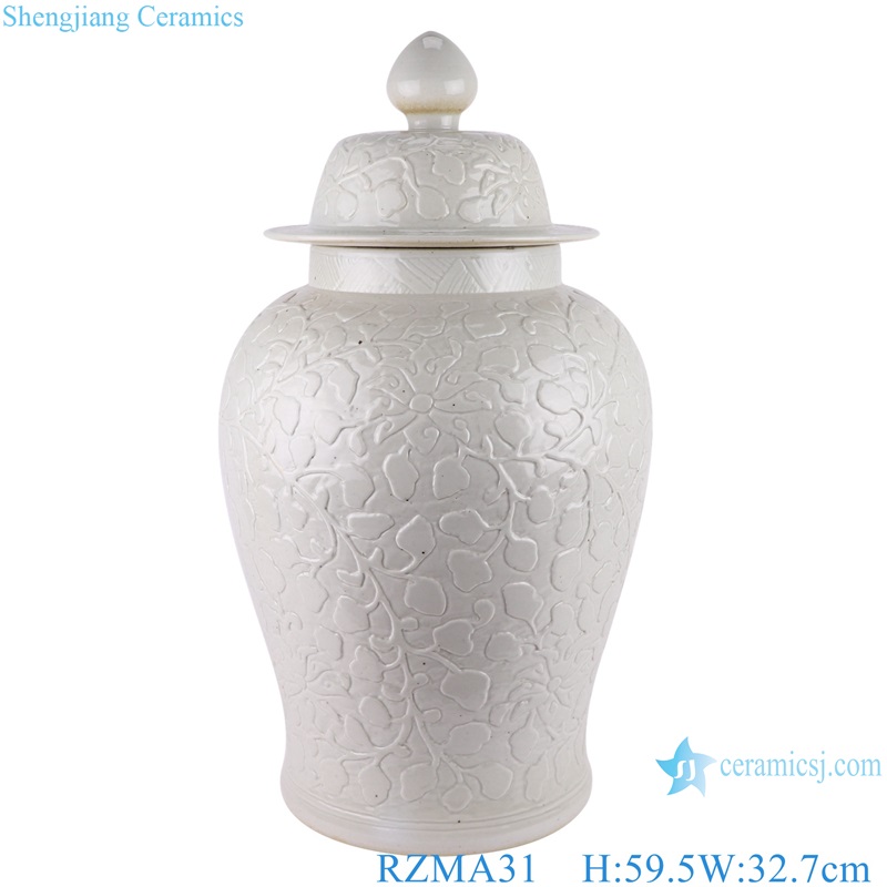Pure White Ceramic general Storage Pot Flower Carved Porcelain Lidded Ginger Jars 