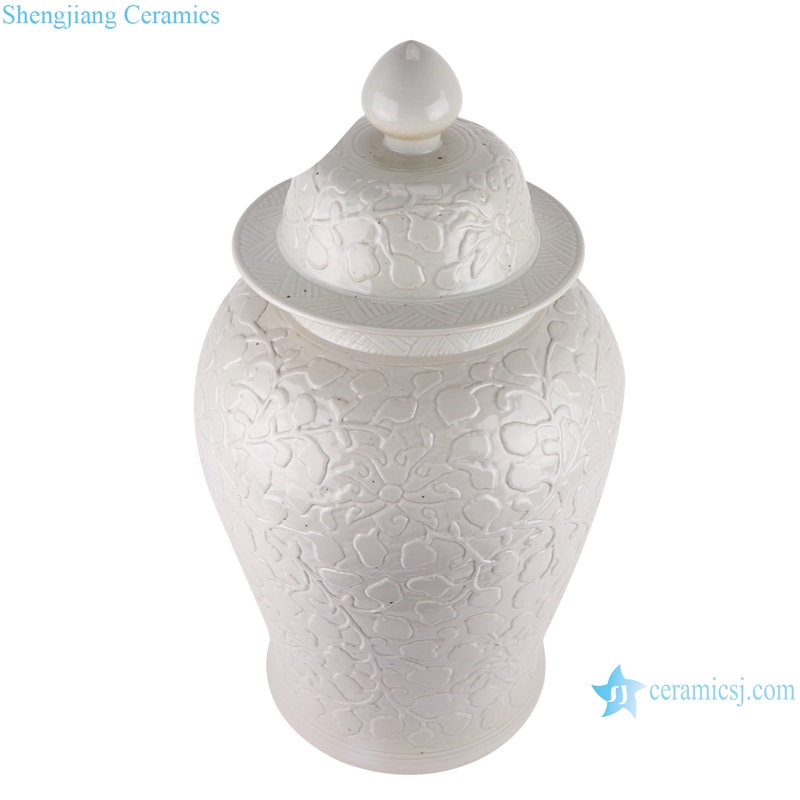 RZMA31 Pure White Ceramic general Storage Pot Flower Carved Porcelain Lidded Ginger Jars
