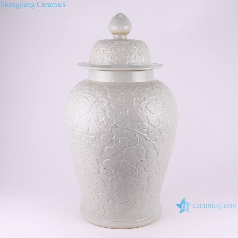 RZMA31 Pure White Ceramic general Storage Pot Flower Carved Porcelain Lidded Ginger Jars