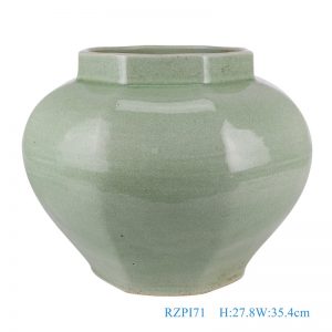RZPI71 Porcelain home decoration Green Glazed Crack Octahedron Shape Ceramic Vase Pot