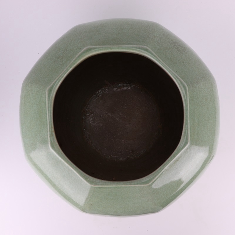 RZPI71 Porcelain home decoration Green Glazed Crack Octahedron Shape Ceramic Vase Pot