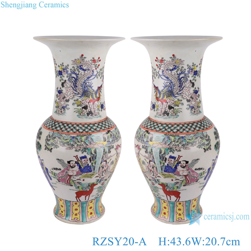RZSY20-A Famille rose Ceramic Vase  Ancestor Characters Eight Immortals Pattern GU shape table vase