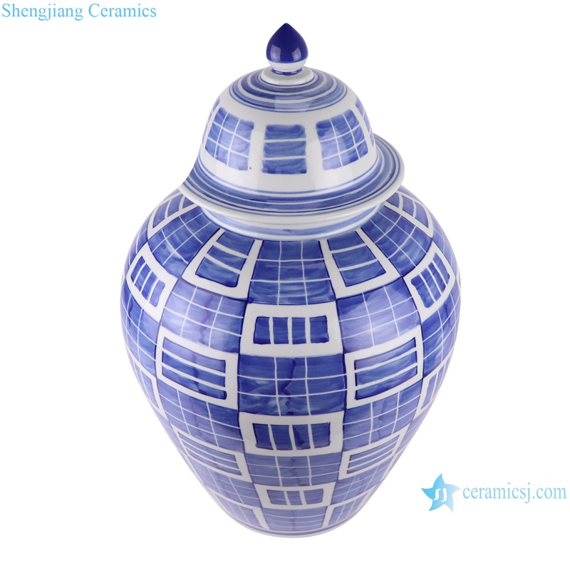 RZTN07/RZTN08 Jingdezhen Blue and white Geometric Design Ceramic Storage Pot Temple Lidded Ginger Jars