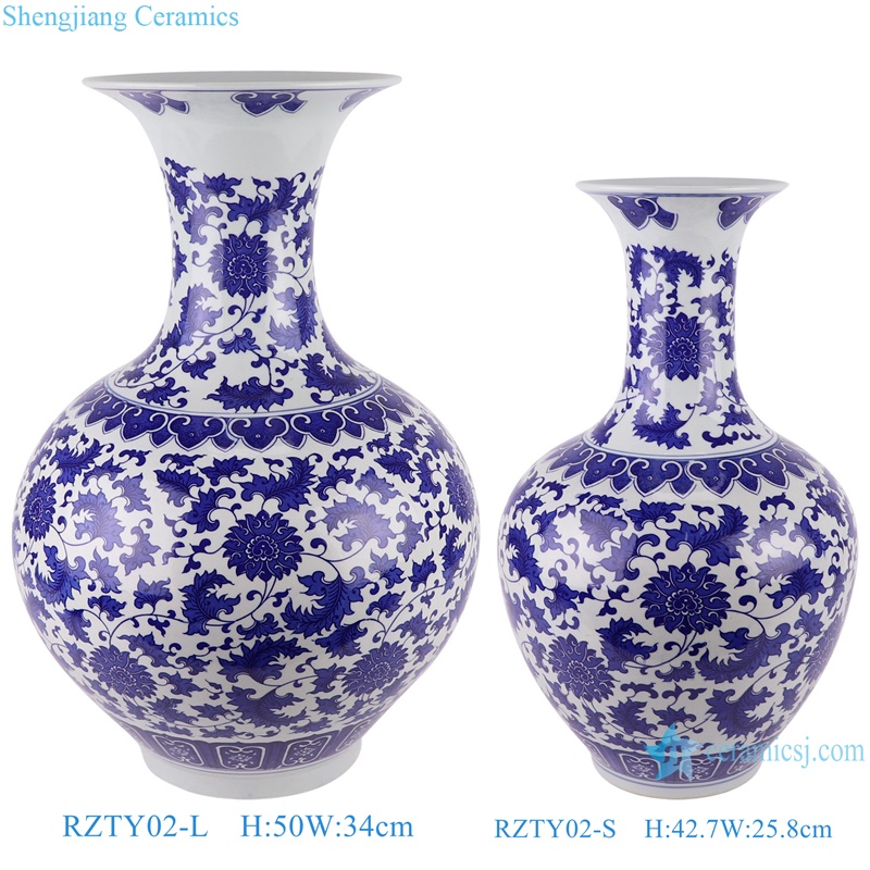RZTY02-L-S Blue and white interlocking lotus pattern big and small ceramic vase