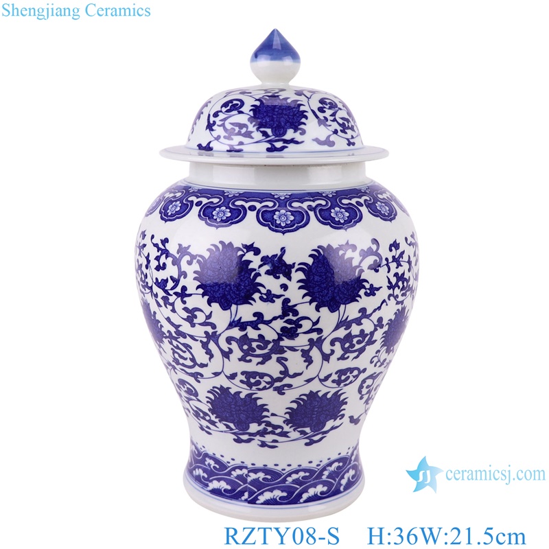 RZTY08-L-S Blue and white interlocking lotus pattern porcelain ginger pot large and small