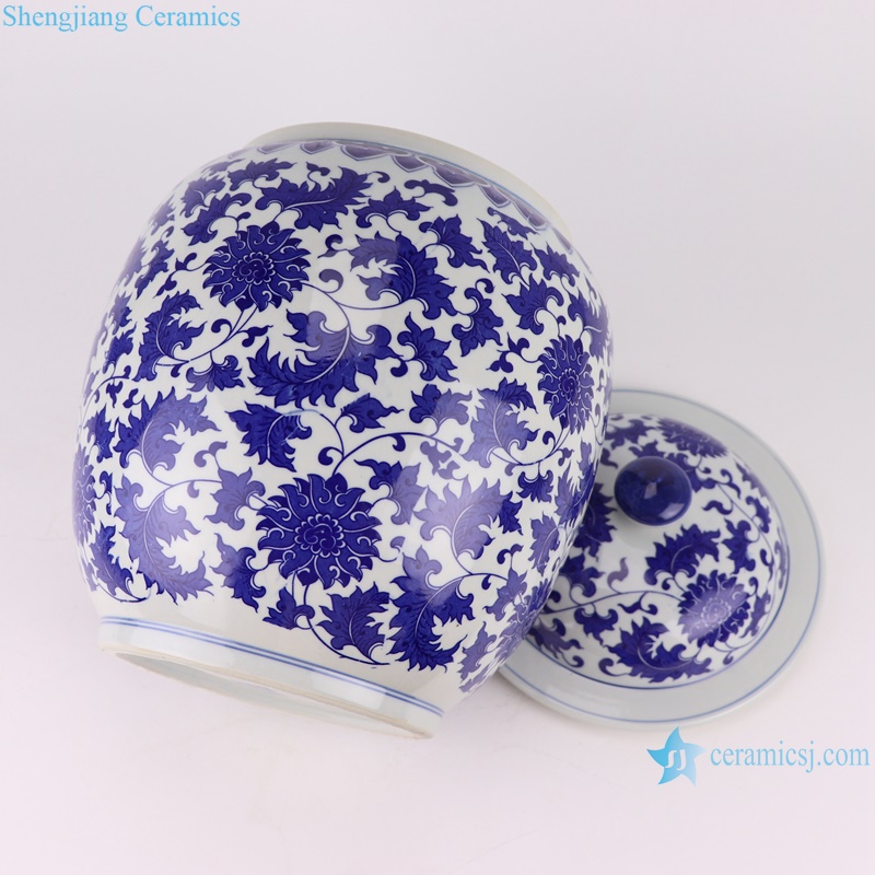 RZTY09 Blue and white interlocking lotus pattern porcelain jar with lid
