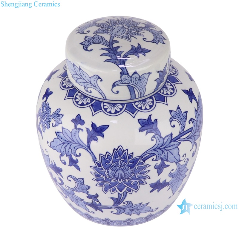 RXAE-FL16-212B Twisted flower Blue and White Porcelain Tea Jars Canister Ceramic Pot