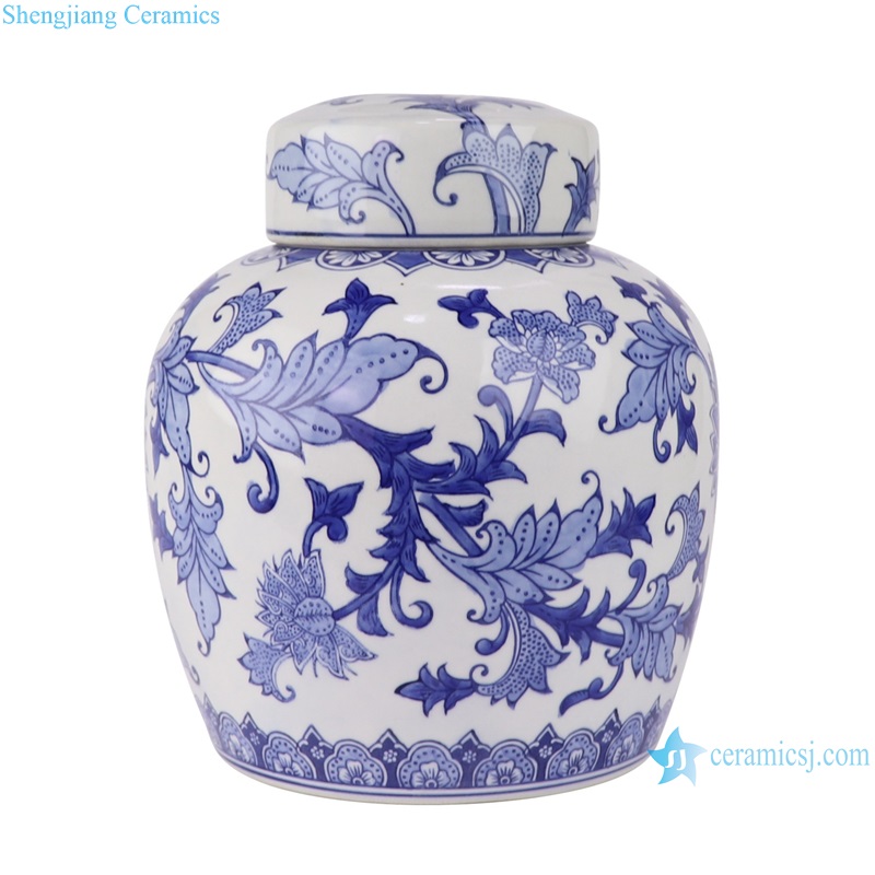 RXAE-FL16-212B Twisted flower Blue and White Porcelain Tea Jars Canister Ceramic Pot
