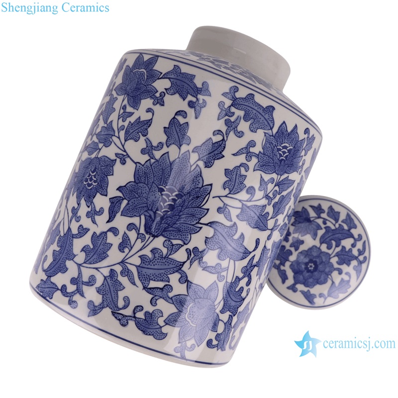 RXAE-FL19-206 Blue and White Twisted flower Pattern Porcelain Tea tin Jars Canister