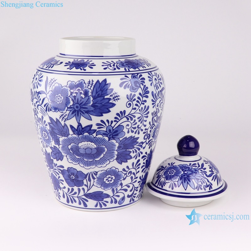 RXAE-FL21-ND252 Blue and white Porcelain Twisted flower lidded Ginger jars ceramic pot