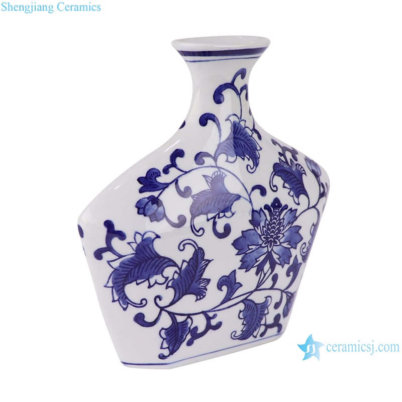 RXAE-YH19-005 Blue and white Porcelain Flat belly Twisted Flower Ceramic pot Jars