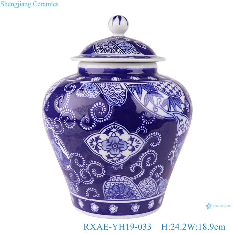 Blue and White Porcelain Dark blue glazed Flower pattern Ceramic lidded ginger jars
