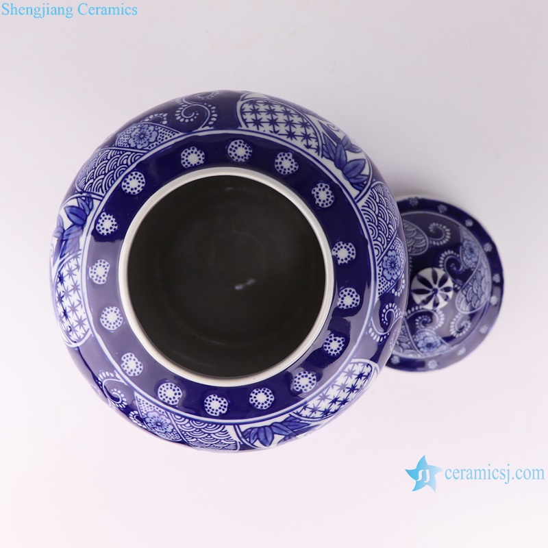 RXAE-YH19-033 Blue and White Porcelain Dark blue glazed Flower pattern Ceramic lidded ginger jars