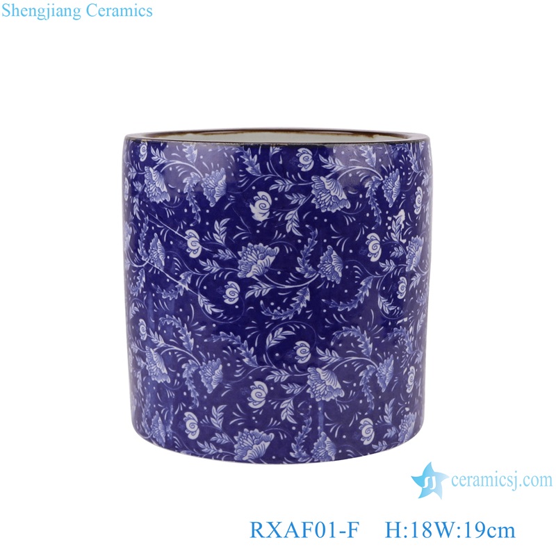 Flower Pattern Dark Blue Glazed Porcelain Pen Holder Ceramic Vases