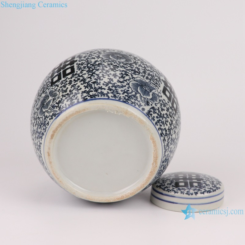 RXAF07-A Happiness Letters Twisted flower Pattern Blue and White, Red color Porcelain Tea Canister Pot