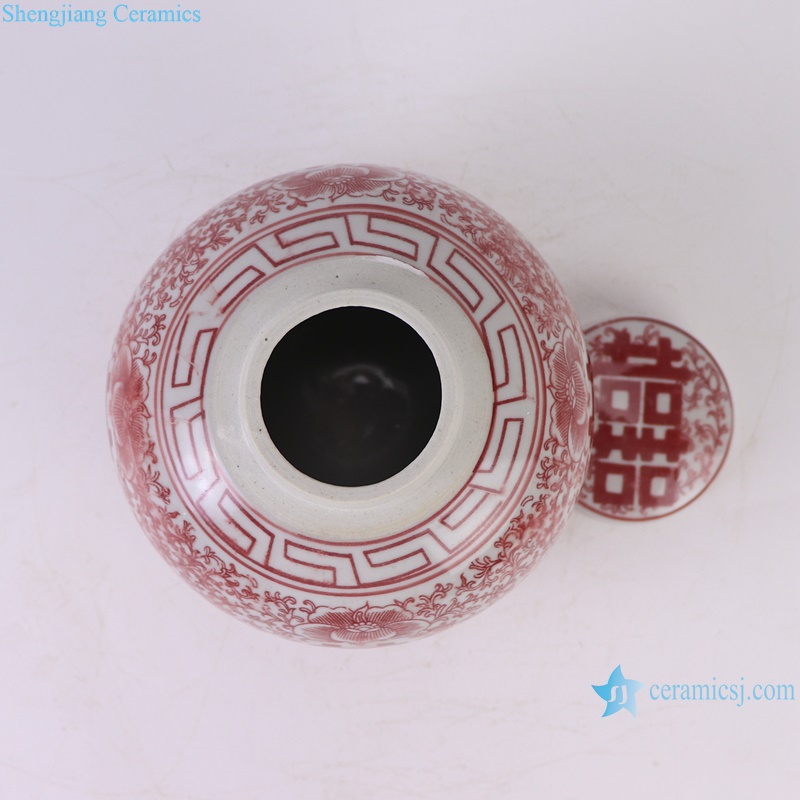 RXAF07-A Happiness Letters Twisted flower Pattern Blue and White, Red color Porcelain Tea Canister Pot