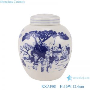 RXAF08 Baby Playing Boy character Blue and White Porcelain jars Tea Pots Canister