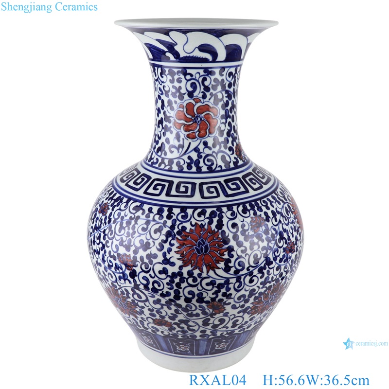 Blue and White Underglazed red twisted flowers Fishtail appreciate Porcelain Vase