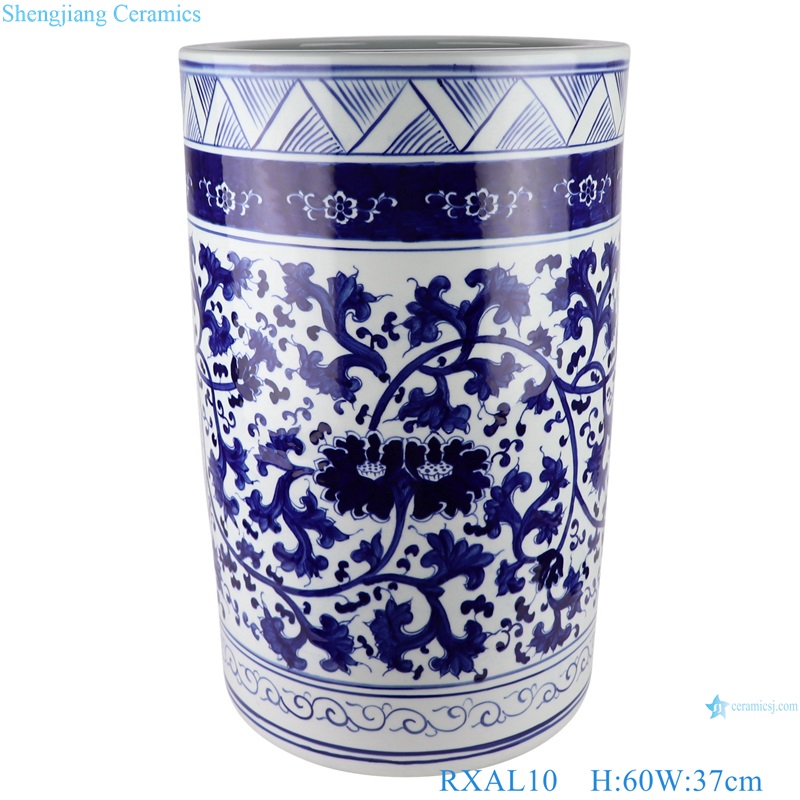 Porcelain Blue and white Twisted Pattern Lotus Quiver Umbrella stand Holder Ceramic Big Pot