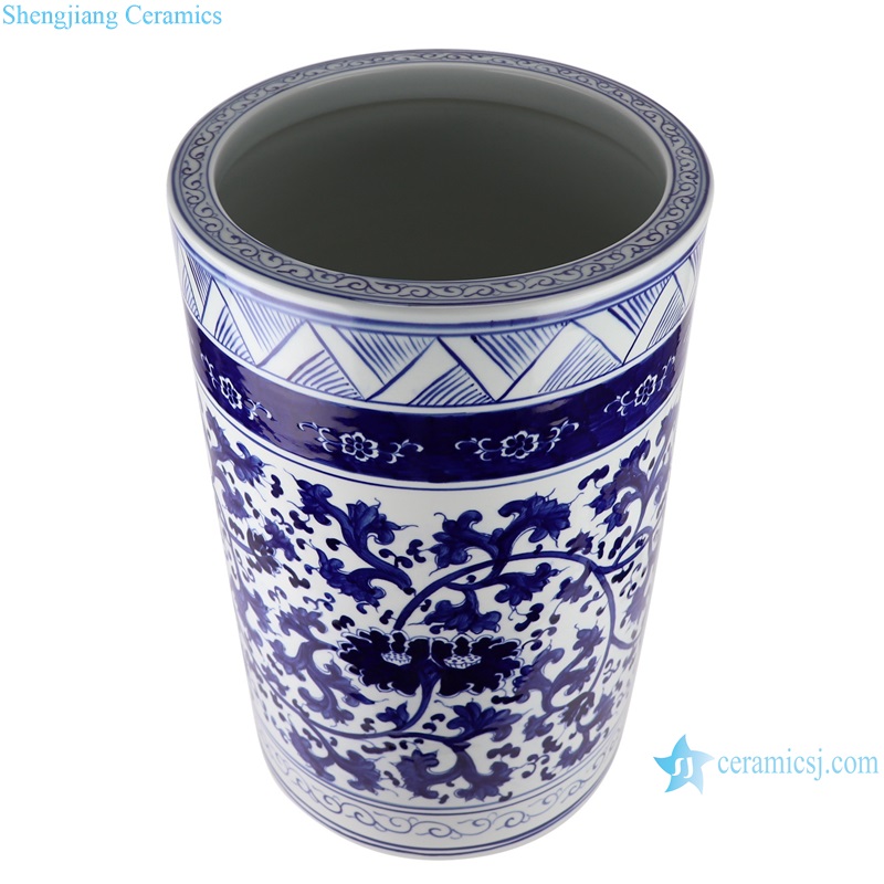 RXAL10 Porcelain Blue and white Twisted Pattern Lotus Quiver Umbrella stand Holder Ceramic Big Pot