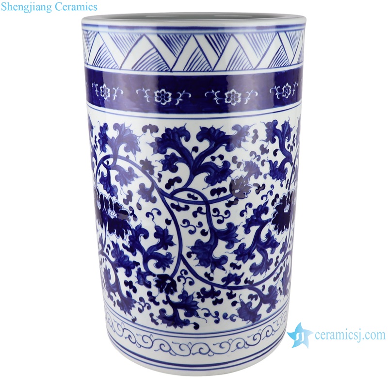 RXAL10 Porcelain Blue and white Twisted Pattern Lotus Quiver Umbrella stand Holder Ceramic Big Pot