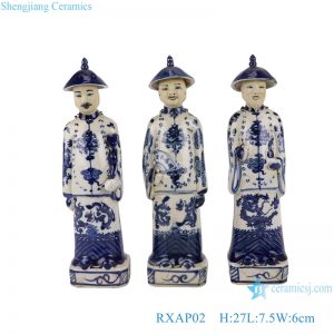 RXAP01 Chinese Qing Dynasty Standing emperors blue and white Porcelain figures statue