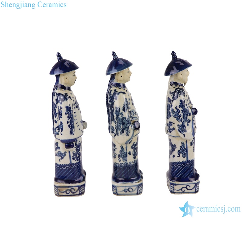 RXAP01 Chinese Qing Dynasty Standing emperors blue and white Porcelain figures statue