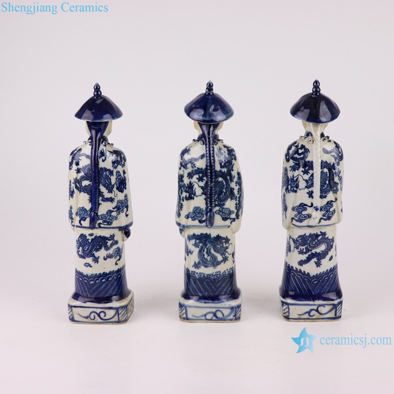 RXAP02 Chinese Qing Dynasty Standing emperors blue and white Porcelain figures statue