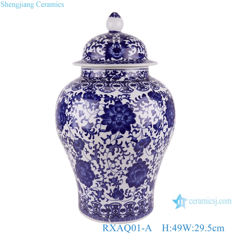 Blue and White landscape and Lotus twisted flowers pattern Ceramic Lidded Ginger jars