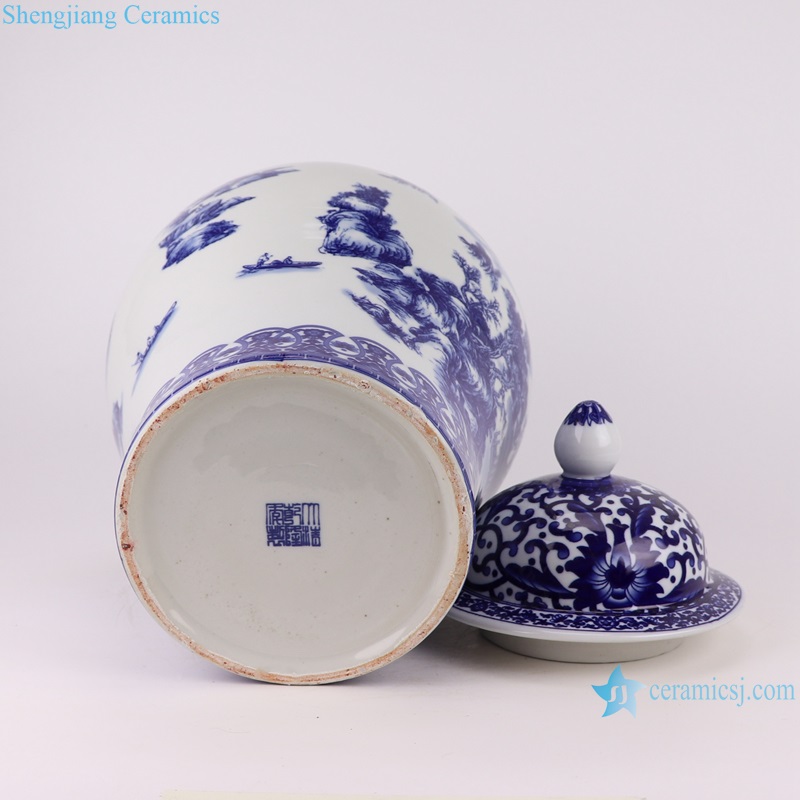 RXAQ01-A-B Blue and White landscape and Lotus twisted flowers pattern Ceramic Lidded Ginger jars