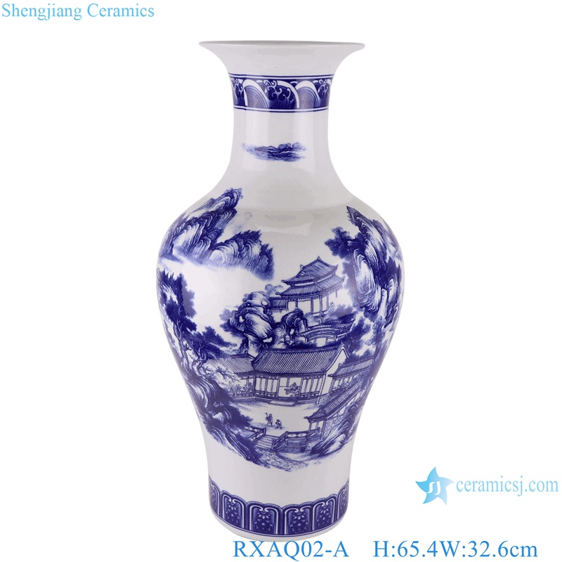 Jingdezhen Lotus flower Twisted Landscape pattern Blue and White Ceramic Vase decor