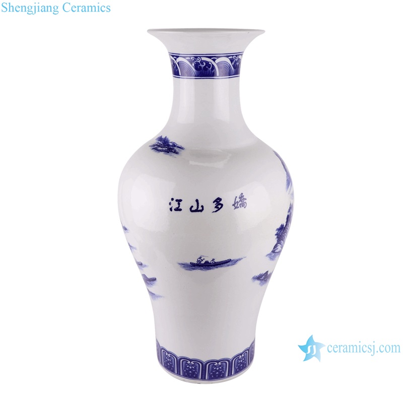 RXAQ02-A-B Jingdezhen Lotus flower Twisted Landscape pattern Blue and White Ceramic Vase decor