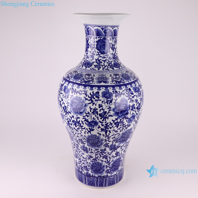 RXAQ02-A-B Jingdezhen Lotus flower Twisted Landscape pattern Blue and White Ceramic Vase decor