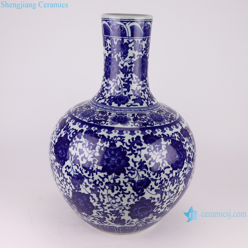 RXAQ06 Jingdezhen Porcelain Twisted Lotus flower pattern Globular shape Ceramic Vase