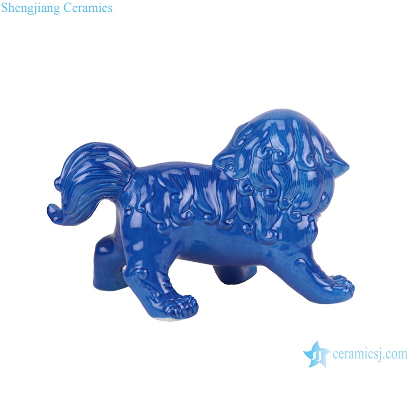 RXAT01 Dark Blue color Glazed Porcelain Standing lion Statue Home decoration
