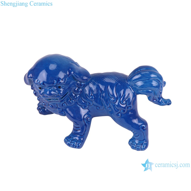 RXAT01 Dark Blue color Glazed Porcelain Standing lion Statue Home decoration