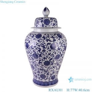 RXAU01 75cm large size Full pattern Twisted flower Blue and White Porcelain Big Lidded Temple jars