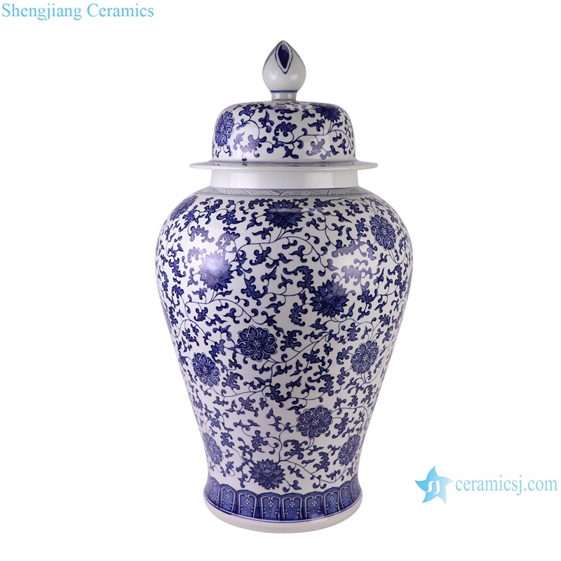 RXAU01 75cm large size Full pattern Twisted flower Blue and White Porcelain Big Lidded Temple jars