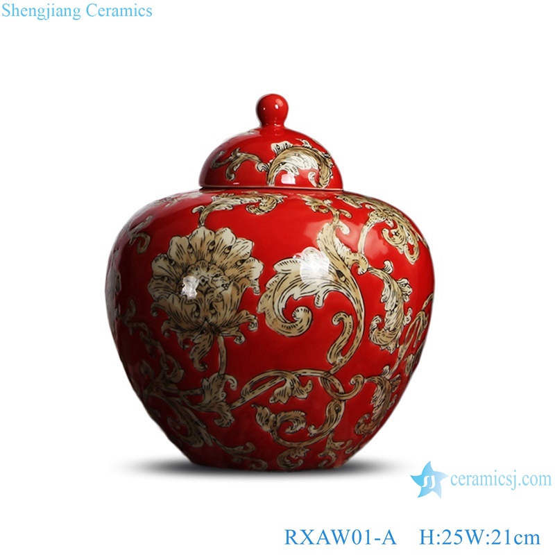 Under Glazed Red Color Porcelain Jars Twisted flower Pattern Vase decoration