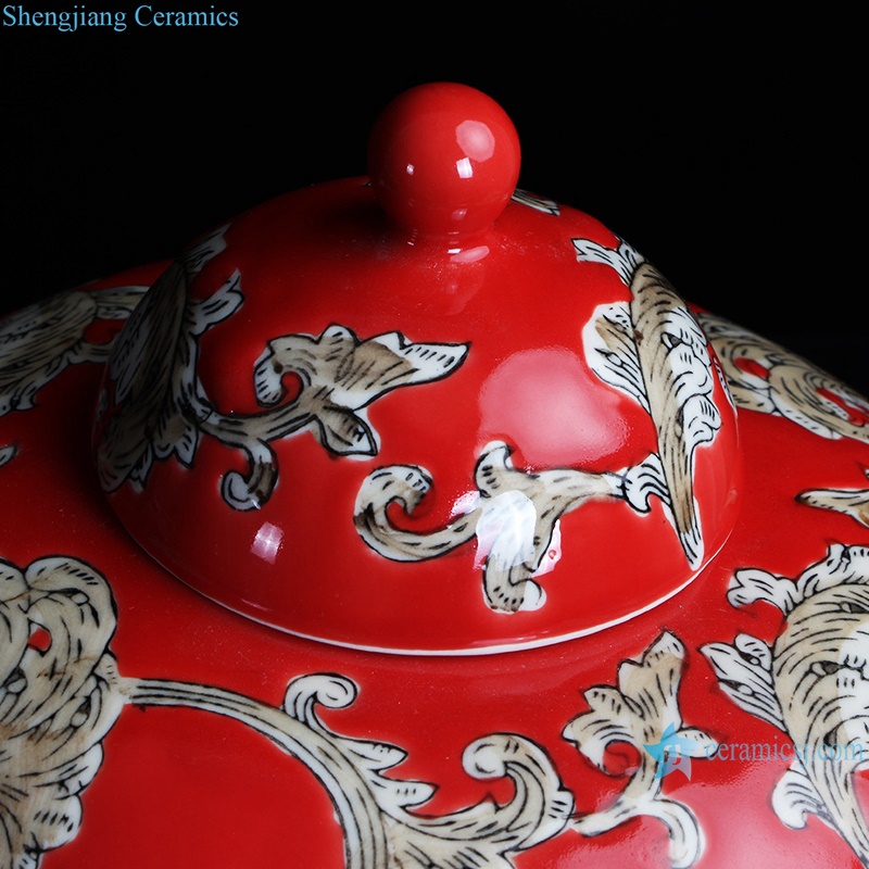 RXAW01-A Under Glazed Red Color Porcelain Jars Twisted flower Pattern Vase decoration