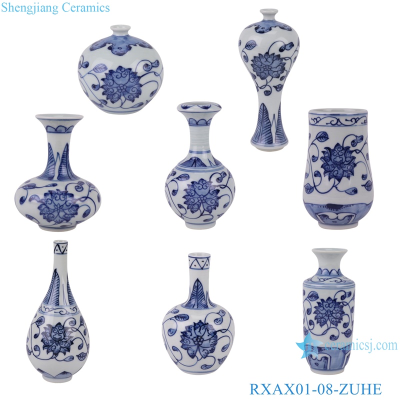RXAX01-08-ZUHE Blue and White Porcelain Twisted flower Pattern Ceramic Small Vase