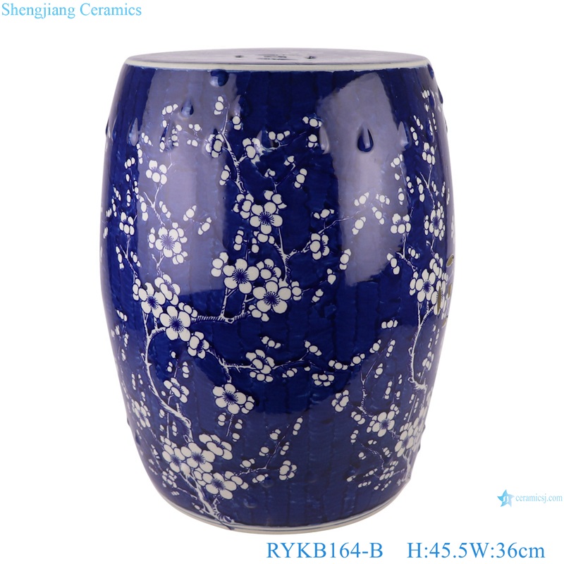 Dark Blue Glazed Ice Plum Blossom Porcelain Home Drum Stool Ceramic Seat