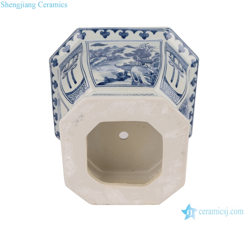 RYKB168-A-B Landscape flower pattern Blue and white Porcelain octagonal shape Garden Flower Planter