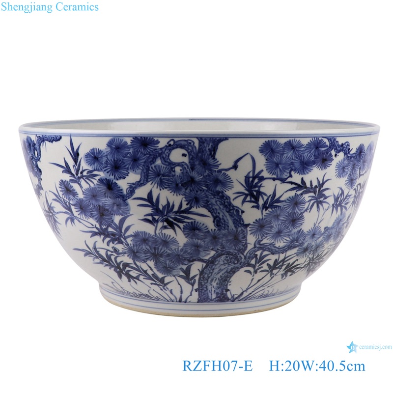 two designs Blue and White Porcelain Pine and Bamboo Pattern Plum Reindeer Ceramic Big Bowl Pot