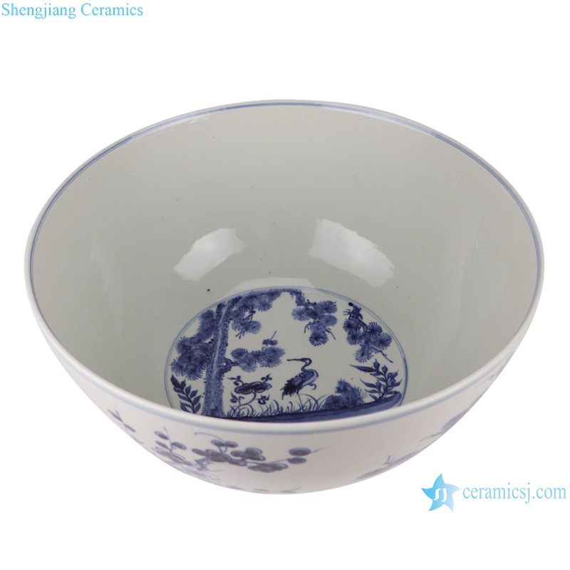RZFH07-E-F two designs Blue and White Porcelain Pine and Bamboo Pattern Plum Reindeer Ceramic Big Bowl Pot