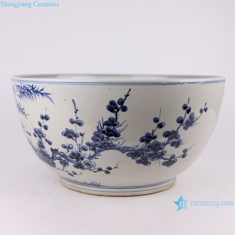 RZFH07-E-F Two designs Blue and White Porcelain Pine and Bamboo Pattern Plum Reindeer Ceramic Big Bowl Pot